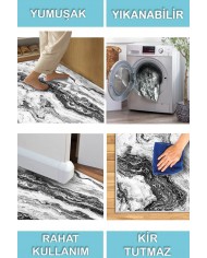 Lidan Desenli Pamuk Tabanlı Yıkanabilen Kaymaz Antibakteriyel Şönil Salon Halısı