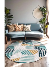 Line Pamuk Tabanlı Yıkanabilen Kaymaz Antibakteriyel Şönil Yuvarlak Halı