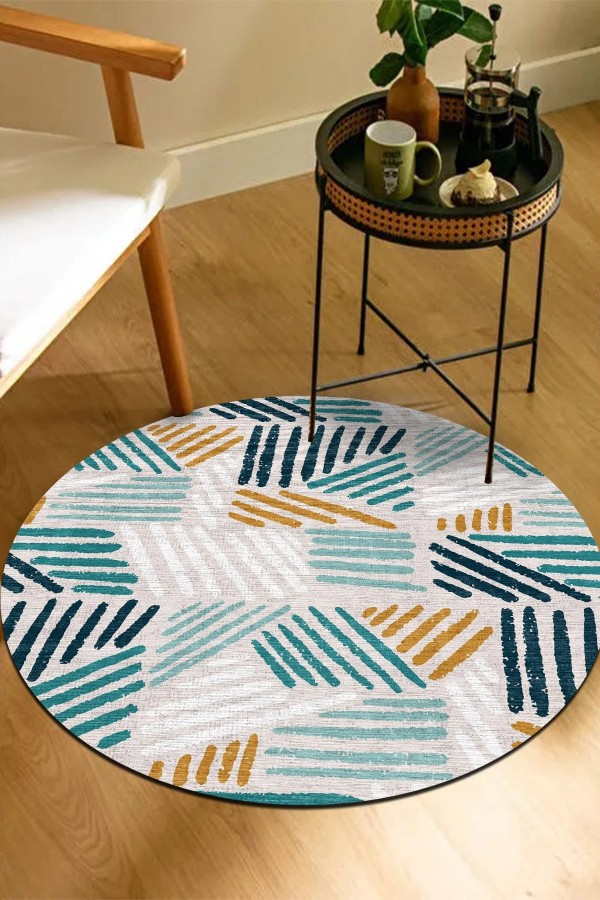 Line Pamuk Tabanlı Yıkanabilen Kaymaz Antibakteriyel Şönil Yuvarlak Halı