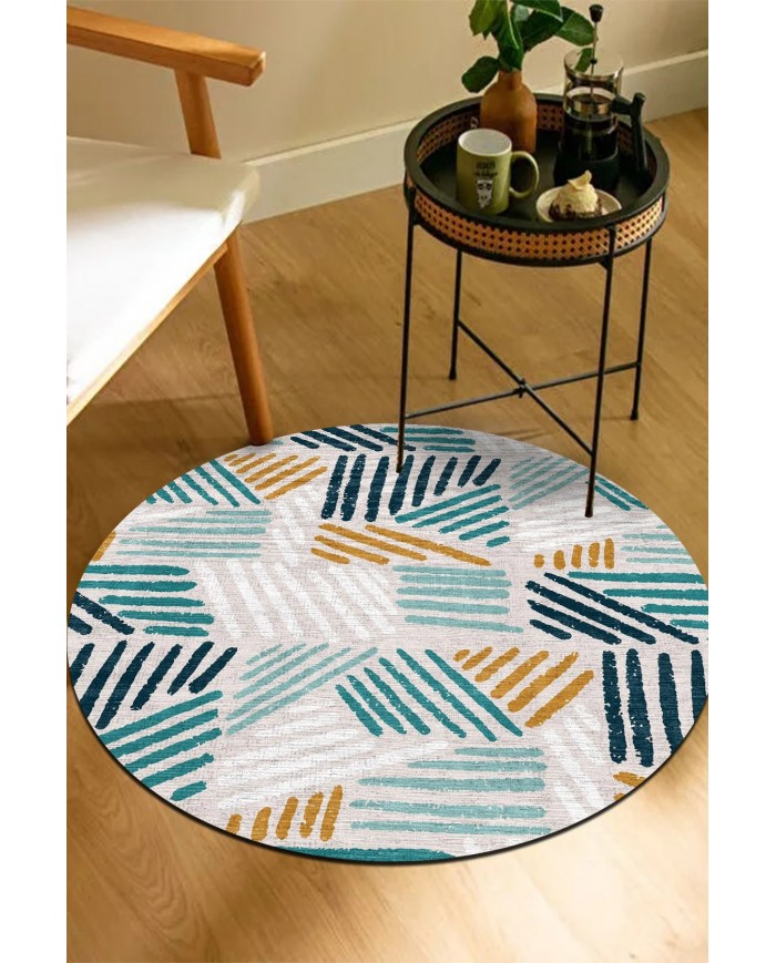 Line Pamuk Tabanlı Yıkanabilen Kaymaz Antibakteriyel Şönil Yuvarlak Halı