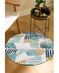 Line Pamuk Tabanlı Yıkanabilen Kaymaz Antibakteriyel Şönil Yuvarlak Halı