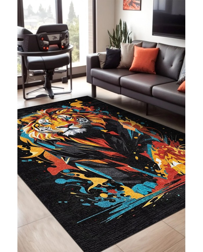 Lions Şönil Gamer Halısı Pamuk Tabanlı Yıkanabilen Kaymaz Genç Odası Oyuncu Gaming Halısı