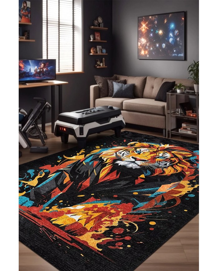 Lions Şönil Gamer Halısı Pamuk Tabanlı Yıkanabilen Kaymaz Genç Odası Oyuncu Gaming Halısı