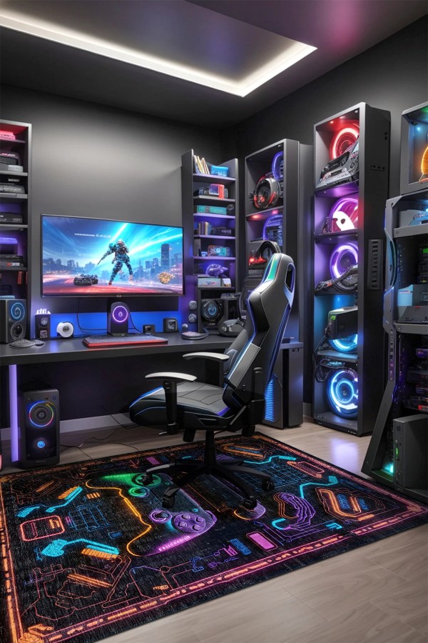 Lonca Şönil Gamer Halısı Pamuk Tabanlı Yıkanabilen Kaymaz Genç Odası Oyuncu Gaming Halısı