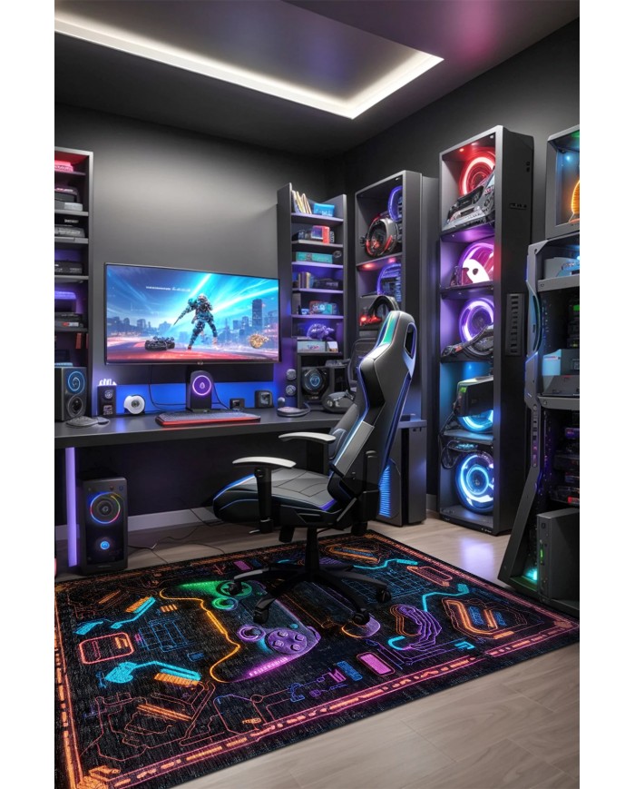 Lonca Şönil Gamer Halısı Pamuk Tabanlı Yıkanabilen Kaymaz Genç Odası Oyuncu Gaming Halısı