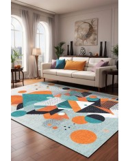 Lotus Desenli Pamuk Tabanlı Yıkanabilen Kaymaz Antibakteriyel Şönil Salon Halısı