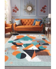 Lotus Desenli Pamuk Tabanlı Yıkanabilen Kaymaz Antibakteriyel Şönil Salon Halısı