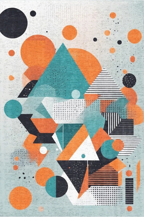 Lotus Desenli Pamuk Tabanlı Yıkanabilen Kaymaz Antibakteriyel Şönil Salon Halısı