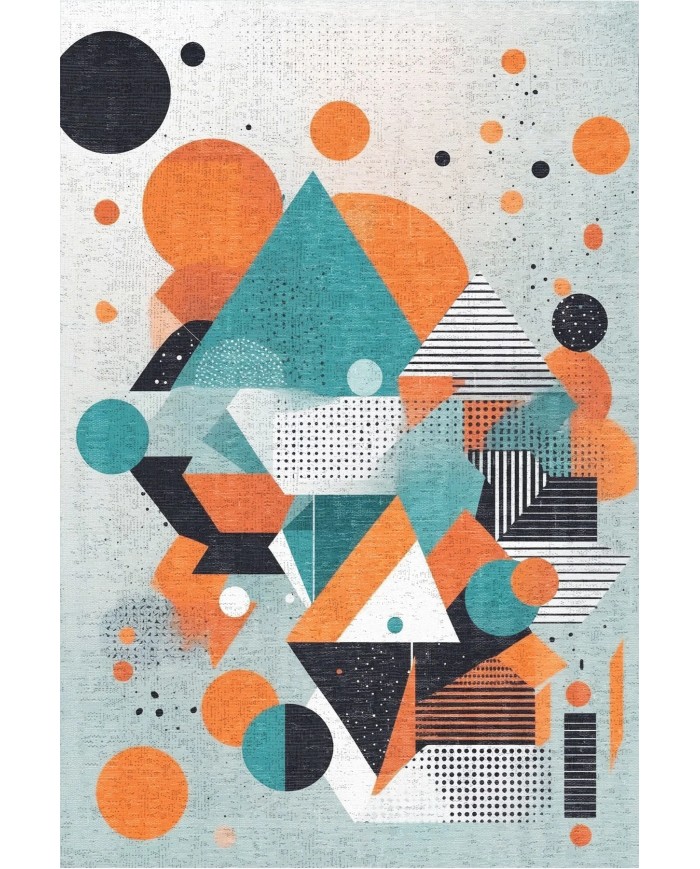 Lotus Desenli Pamuk Tabanlı Yıkanabilen Kaymaz Antibakteriyel Şönil Salon Halısı