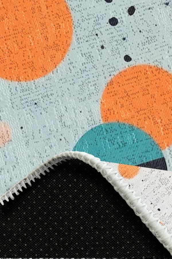 Lotus Desenli Pamuk Tabanlı Yıkanabilen Kaymaz Antibakteriyel Şönil Salon Halısı