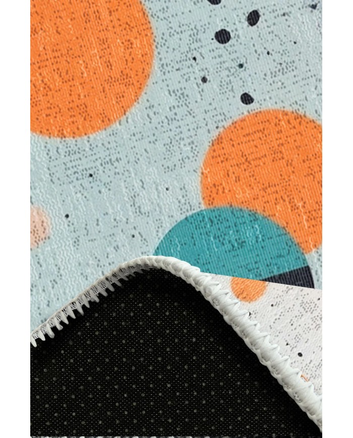 Lotus Desenli Pamuk Tabanlı Yıkanabilen Kaymaz Antibakteriyel Şönil Salon Halısı