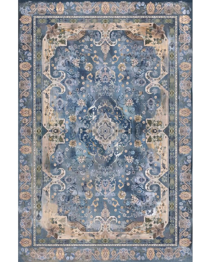 Madala Desenli Pamuk Tabanlı Yıkanabilen Kaymaz Antibakteriyel Şönil Salon Halısı