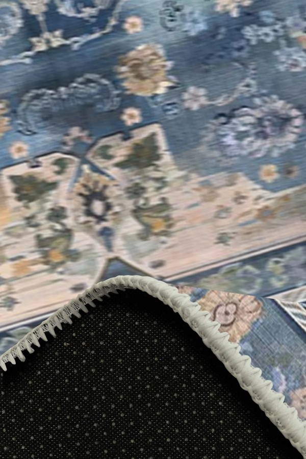 Madala Desenli Pamuk Tabanlı Yıkanabilen Kaymaz Antibakteriyel Şönil Salon Halısı