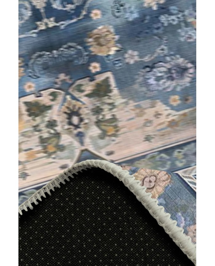 Madala Desenli Pamuk Tabanlı Yıkanabilen Kaymaz Antibakteriyel Şönil Salon Halısı