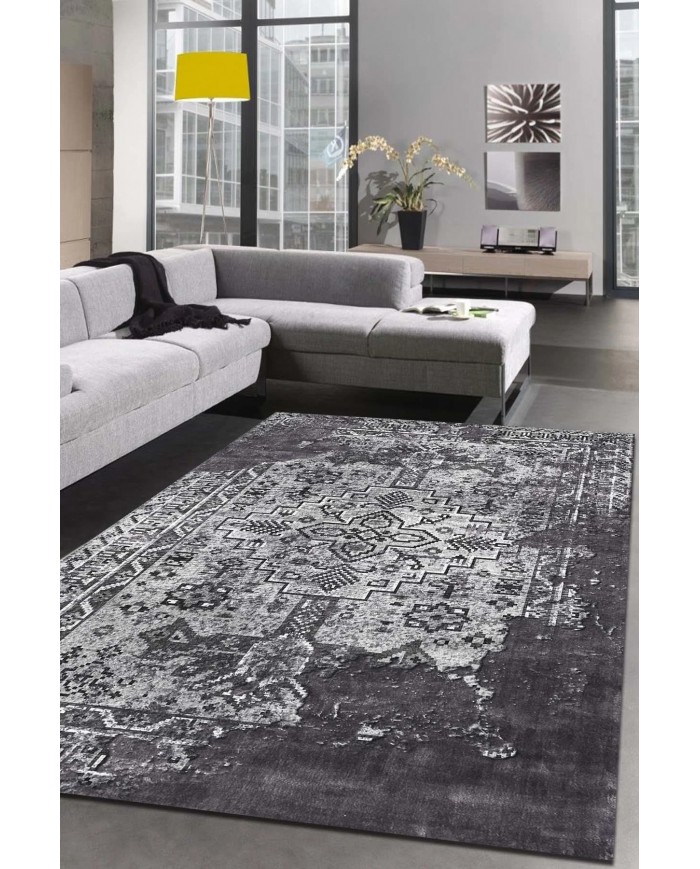 Maggie Desenli Pamuk Tabanlı Yıkanabilen Kaymaz Antibakteriyel Şönil Salon Halısı