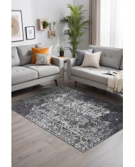 Maggie Desenli Pamuk Tabanlı Yıkanabilen Kaymaz Antibakteriyel Şönil Salon Halısı