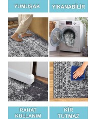 Maggie Desenli Pamuk Tabanlı Yıkanabilen Kaymaz Antibakteriyel Şönil Salon Halısı