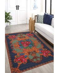 Mandy Desenli Pamuk Tabanlı Yıkanabilen Kaymaz Antibakteriyel Şönil Salon Halısı