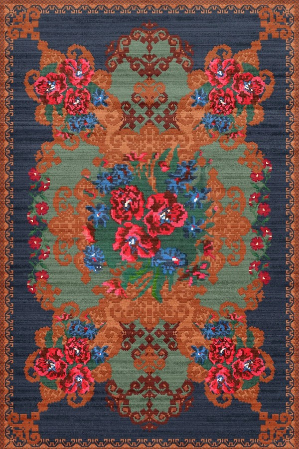 Mandy Desenli Pamuk Tabanlı Yıkanabilen Kaymaz Antibakteriyel Şönil Salon Halısı