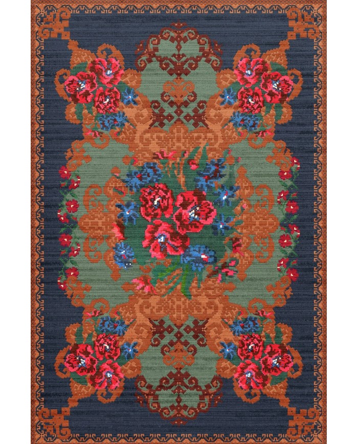 Mandy Desenli Pamuk Tabanlı Yıkanabilen Kaymaz Antibakteriyel Şönil Salon Halısı