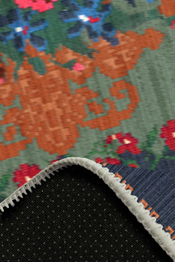 Mandy Desenli Pamuk Tabanlı Yıkanabilen Kaymaz Antibakteriyel Şönil Salon Halısı