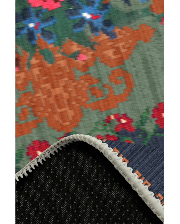 Mandy Desenli Pamuk Tabanlı Yıkanabilen Kaymaz Antibakteriyel Şönil Salon Halısı