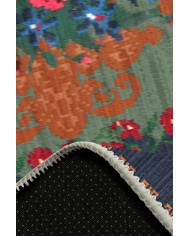 Mandy Desenli Pamuk Tabanlı Yıkanabilen Kaymaz Antibakteriyel Şönil Salon Halısı