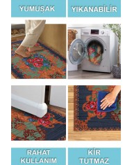 Mandy Desenli Pamuk Tabanlı Yıkanabilen Kaymaz Antibakteriyel Şönil Salon Halısı