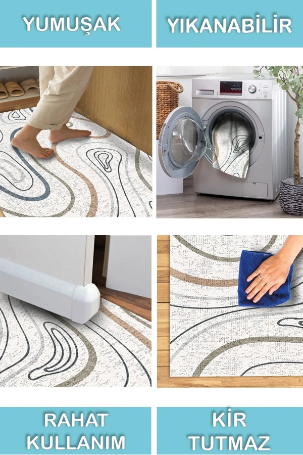 Marky Desenli Pamuk Tabanlı Yıkanabilen Kaymaz Antibakteriyel Şönil Salon Halısı