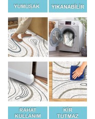 Marky Desenli Pamuk Tabanlı Yıkanabilen Kaymaz Antibakteriyel Şönil Salon Halısı