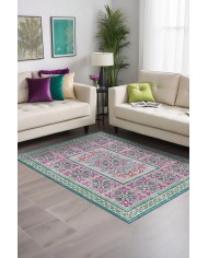 Mayra Desenli Pamuk Tabanlı Yıkanabilen Kaymaz Antibakteriyel Şönil Salon Halısı