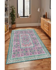 Mayra Desenli Pamuk Tabanlı Yıkanabilen Kaymaz Antibakteriyel Şönil Salon Halısı