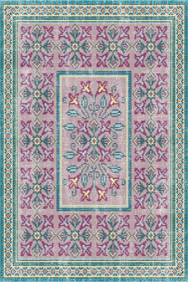 Mayra Desenli Pamuk Tabanlı Yıkanabilen Kaymaz Antibakteriyel Şönil Salon Halısı