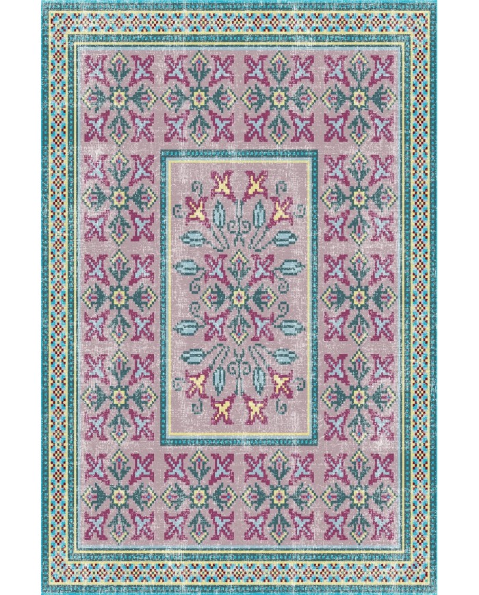 Mayra Desenli Pamuk Tabanlı Yıkanabilen Kaymaz Antibakteriyel Şönil Salon Halısı