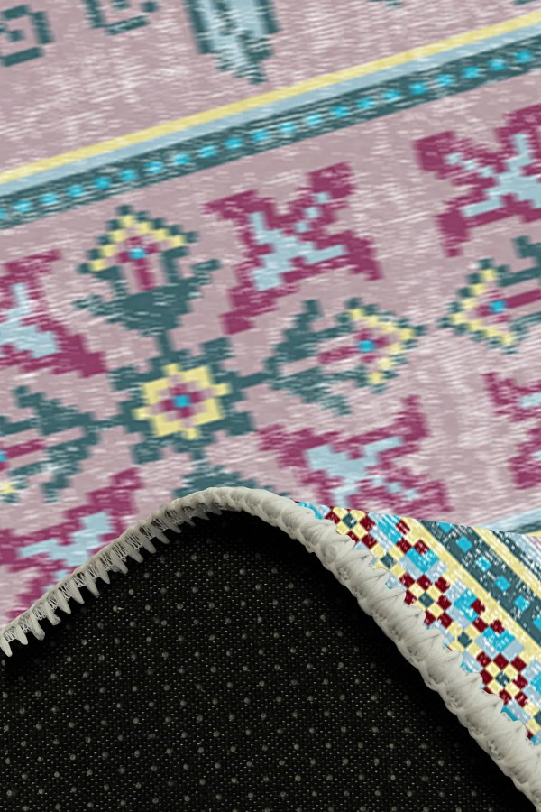 Mayra Desenli Pamuk Tabanlı Yıkanabilen Kaymaz Antibakteriyel Şönil Salon Halısı