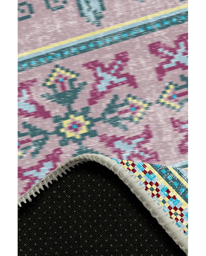 Mayra Desenli Pamuk Tabanlı Yıkanabilen Kaymaz Antibakteriyel Şönil Salon Halısı