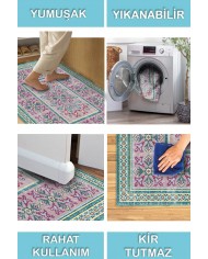 Mayra Desenli Pamuk Tabanlı Yıkanabilen Kaymaz Antibakteriyel Şönil Salon Halısı