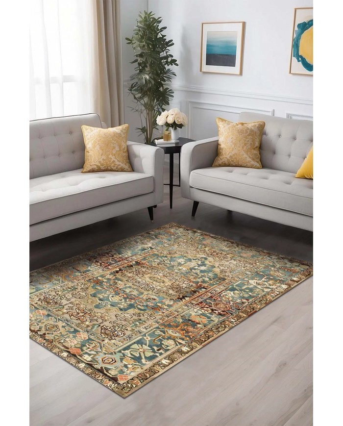 Mesto Desenli Pamuk Tabanlı Yıkanabilen Kaymaz Antibakteriyel Şönil Salon Halısı