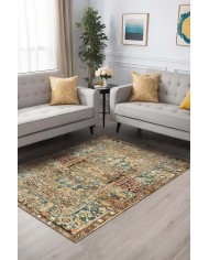 Mesto Desenli Pamuk Tabanlı Yıkanabilen Kaymaz Antibakteriyel Şönil Salon Halısı