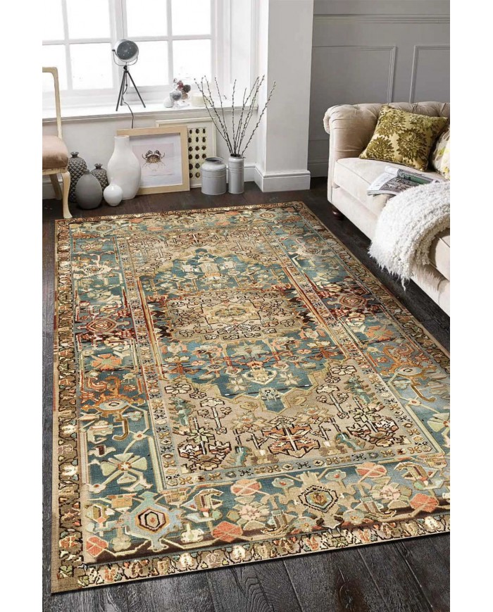 Mesto Desenli Pamuk Tabanlı Yıkanabilen Kaymaz Antibakteriyel Şönil Salon Halısı