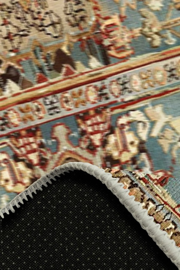 Mesto Desenli Pamuk Tabanlı Yıkanabilen Kaymaz Antibakteriyel Şönil Salon Halısı