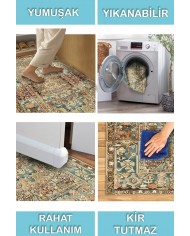 Mesto Desenli Pamuk Tabanlı Yıkanabilen Kaymaz Antibakteriyel Şönil Salon Halısı