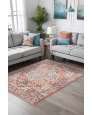 Milo Desenli Pamuk Tabanlı Yıkanabilen Kaymaz Antibakteriyel Şönil Salon Halısı