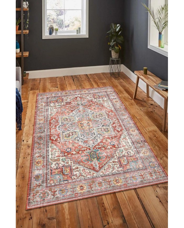 Milo Desenli Pamuk Tabanlı Yıkanabilen Kaymaz Antibakteriyel Şönil Salon Halısı