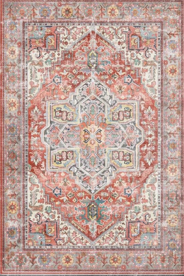 Milo Desenli Pamuk Tabanlı Yıkanabilen Kaymaz Antibakteriyel Şönil Salon Halısı