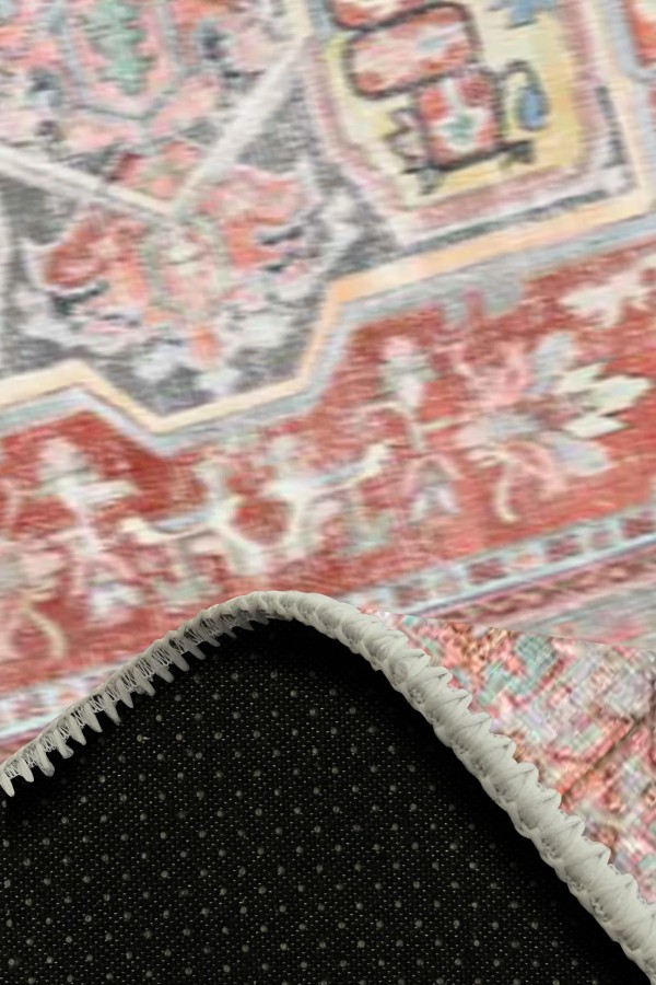 Milo Desenli Pamuk Tabanlı Yıkanabilen Kaymaz Antibakteriyel Şönil Salon Halısı