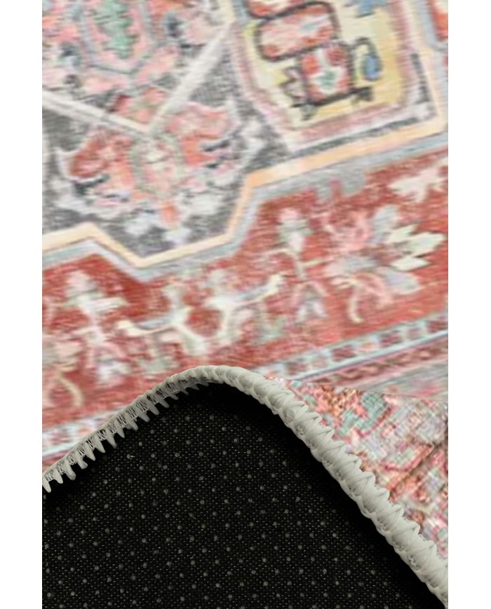 Milo Desenli Pamuk Tabanlı Yıkanabilen Kaymaz Antibakteriyel Şönil Salon Halısı