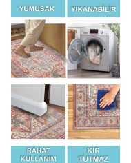 Milo Desenli Pamuk Tabanlı Yıkanabilen Kaymaz Antibakteriyel Şönil Salon Halısı