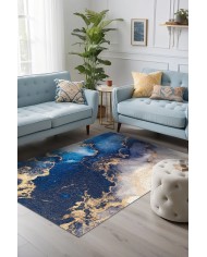 Marblee Desenli Pamuk Tabanlı Yıkanabilen Kaymaz Antibakteriyel Şönil Salon Halısı