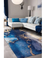 Marblee Desenli Pamuk Tabanlı Yıkanabilen Kaymaz Antibakteriyel Şönil Salon Halısı